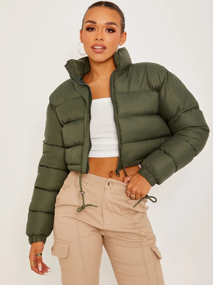 Olive Cropped Puffer Jacket Pack
