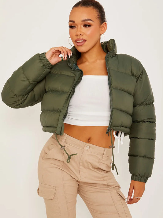 Olive Cropped Puffer Jacket Pack