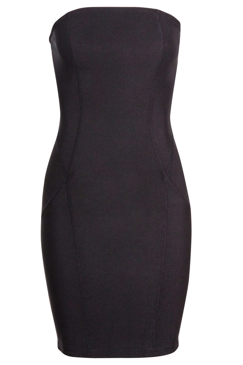 Black Bodycon Premium Ribbed Jersey Bandeau Mini Dress with Stitch Detailing