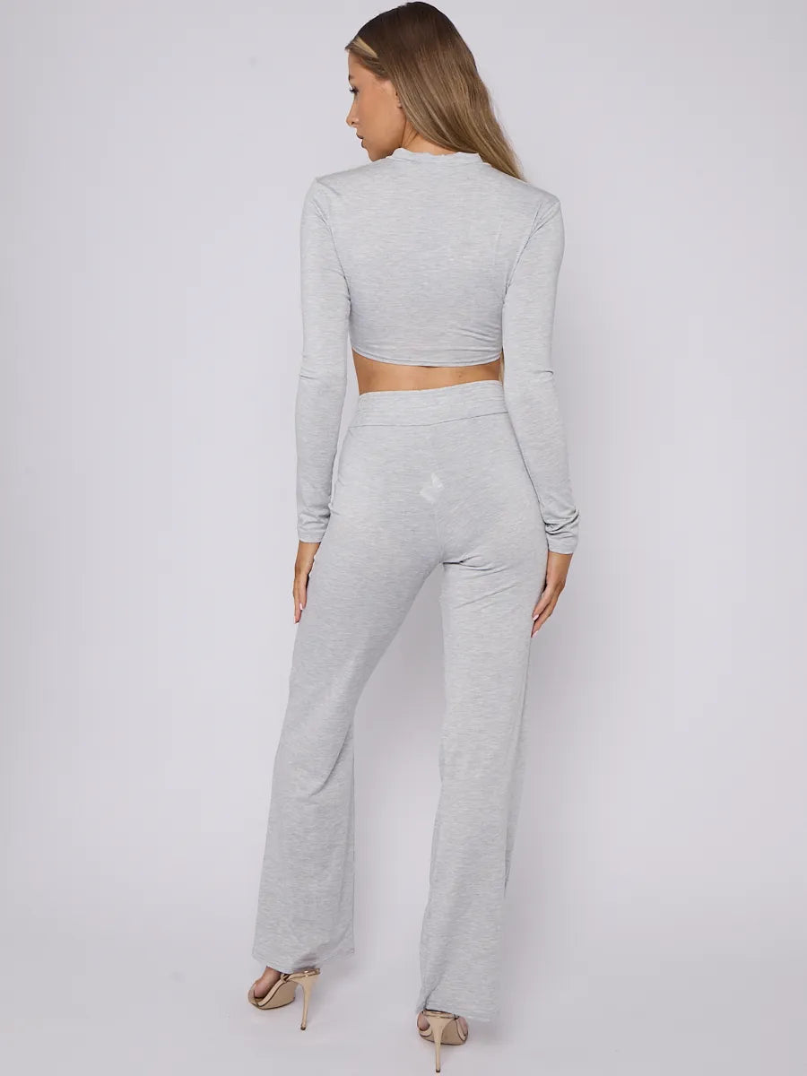 Grey Corset Style Crop Top & Wide Leg Trouser Co-ord