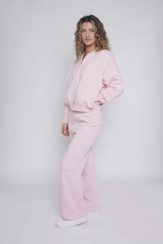Pink Oversized Bomber Style Fleece Zipper jacket & Jogger  Co-ord