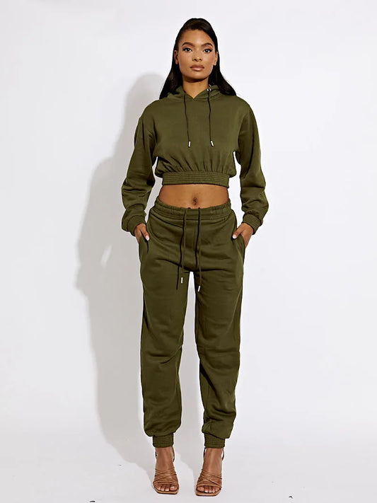 Olive Cropped Hoodie & Jogger set
