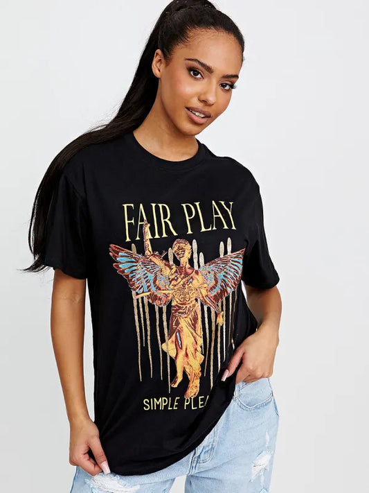 Black Fair Play Graphic Printed T-Shirt
