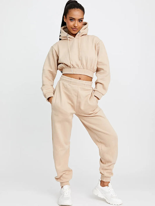 Stone Cropped Hoodie & Jogger set