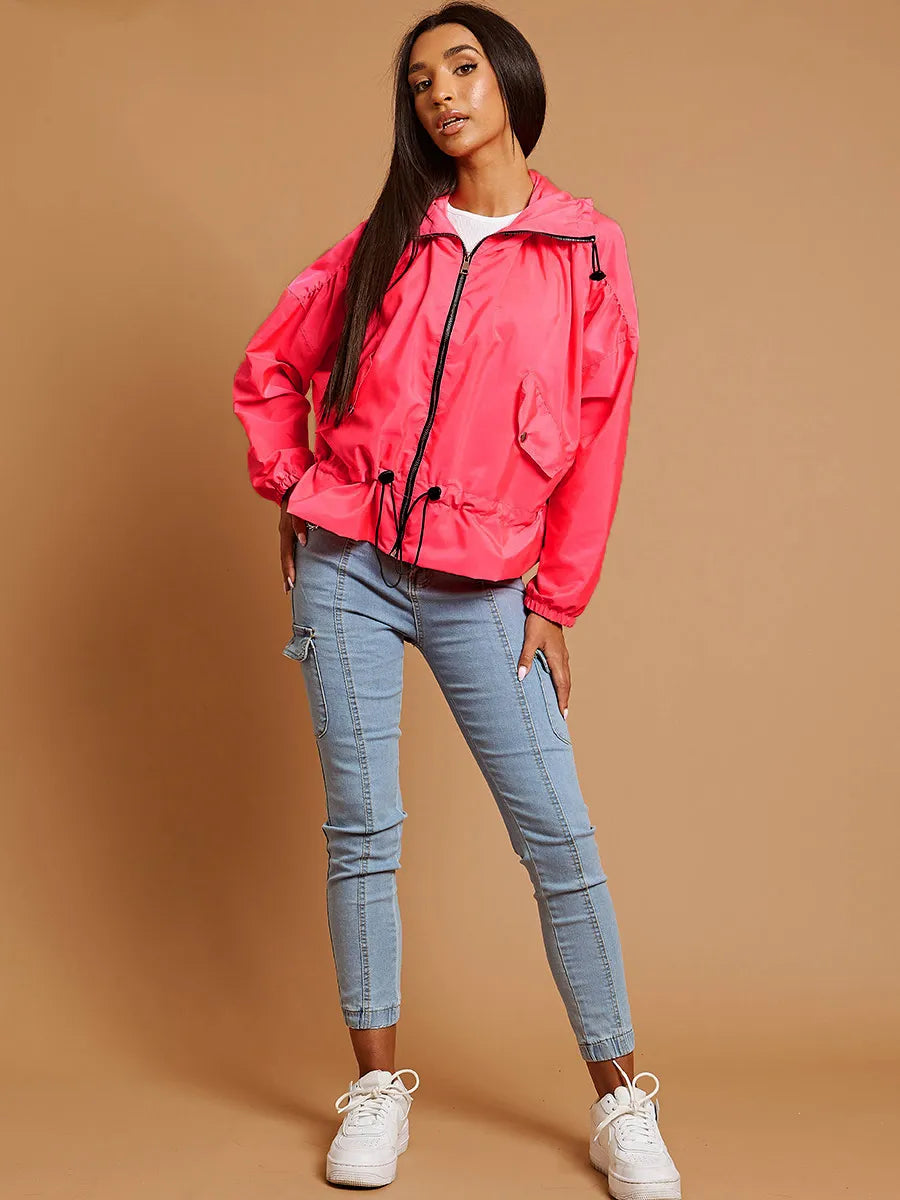 Neon Pink High Neck Hooded Festival Jacket