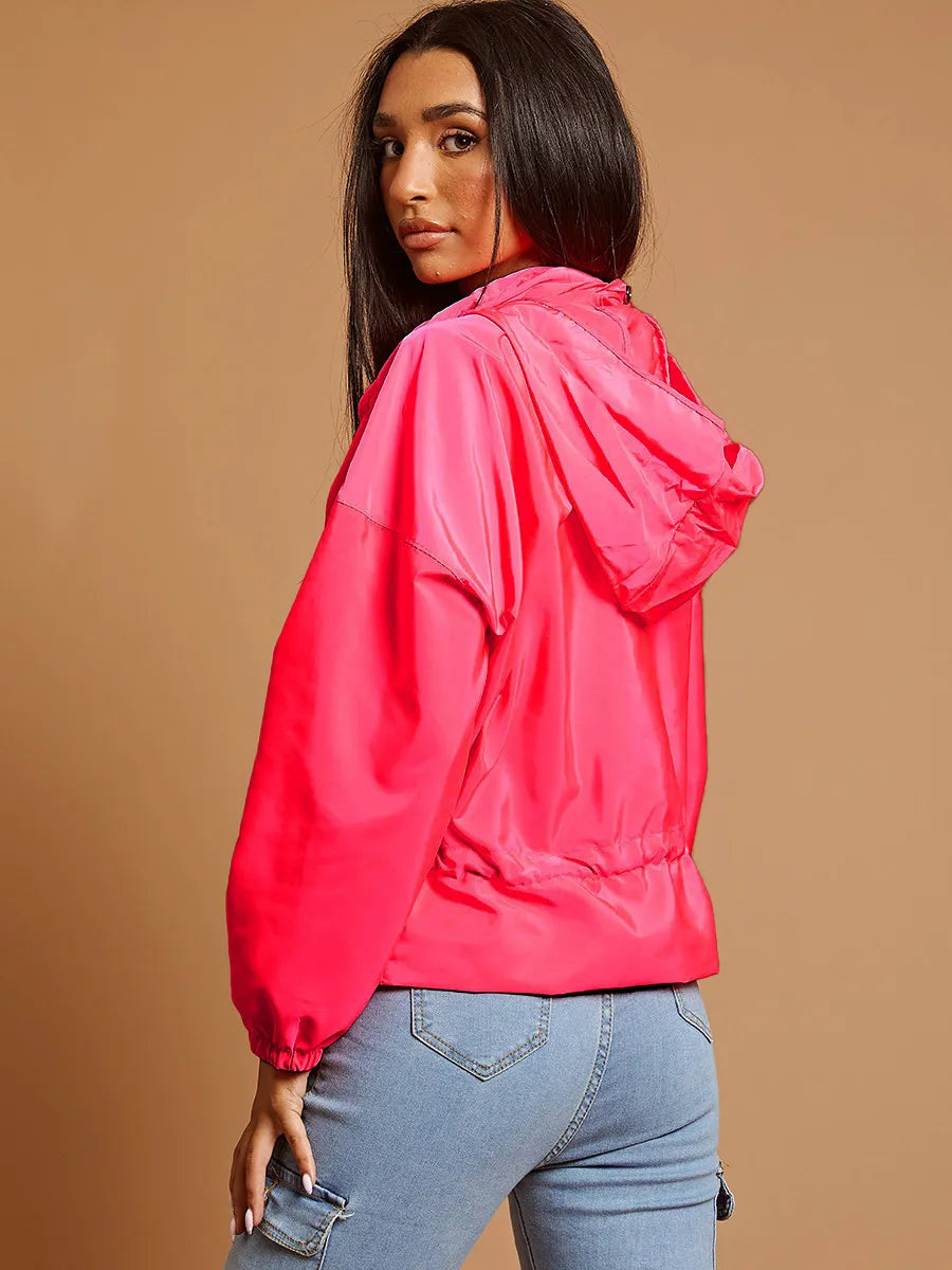 Neon Pink High Neck Hooded Festival Jacket