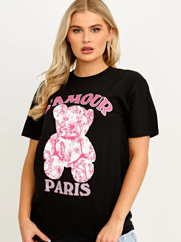Black L'Amour Teddy Graphic Printed T-Shirt